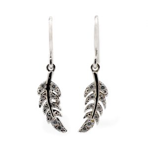 Silver CZ Feather Drop Earrings