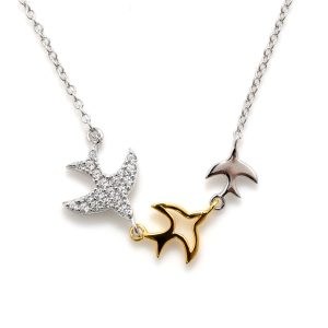 Silver CZ Gold Swift Necklace