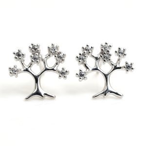 Silver CZ Tree of Life Earrings