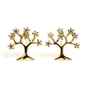 Silver CZ Gold Vermeil Tree of Life Earrings