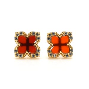 Gold Vermeil & CZ Vintage Clover Earrings set with Red Mother of Pearl