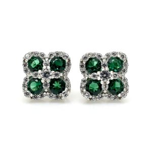 Silver Emerald CZ Vintage Clover Earrings