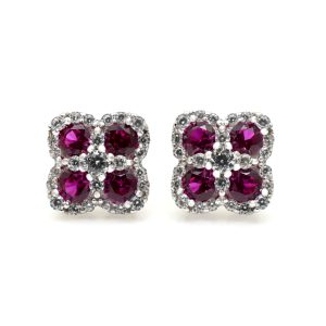 Silver Ruby CZ Vintage Clover Earrings