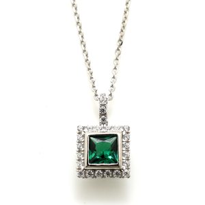 Silver Bezel Emerald Square CZ Necklace