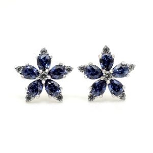 Silver & Tanzanite CZ Flower Earrings