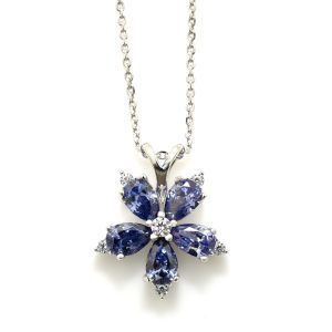 Silver & Tanzanite CZ Flower Necklace