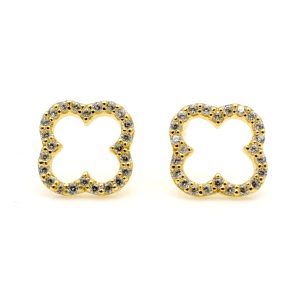 Gold Vermeil CZ Modern Vintage Open Clover Earrings