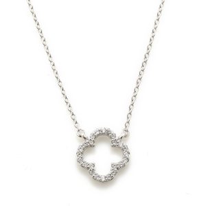 Silver CZ Modern Vintage Open Clover Necklace