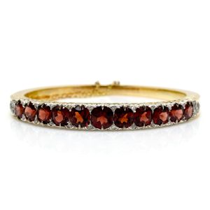 Victorian Style Garnet & Diamond Bangle in Original Box