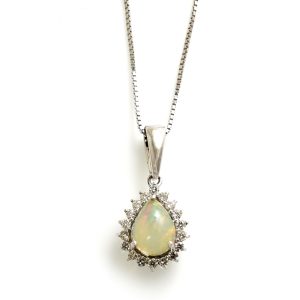 Beautiful Diamond & Opal Pear Drop Necklace