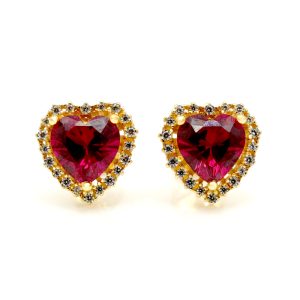 Gold Vermeil CZ Ruby Heart of India Earrings