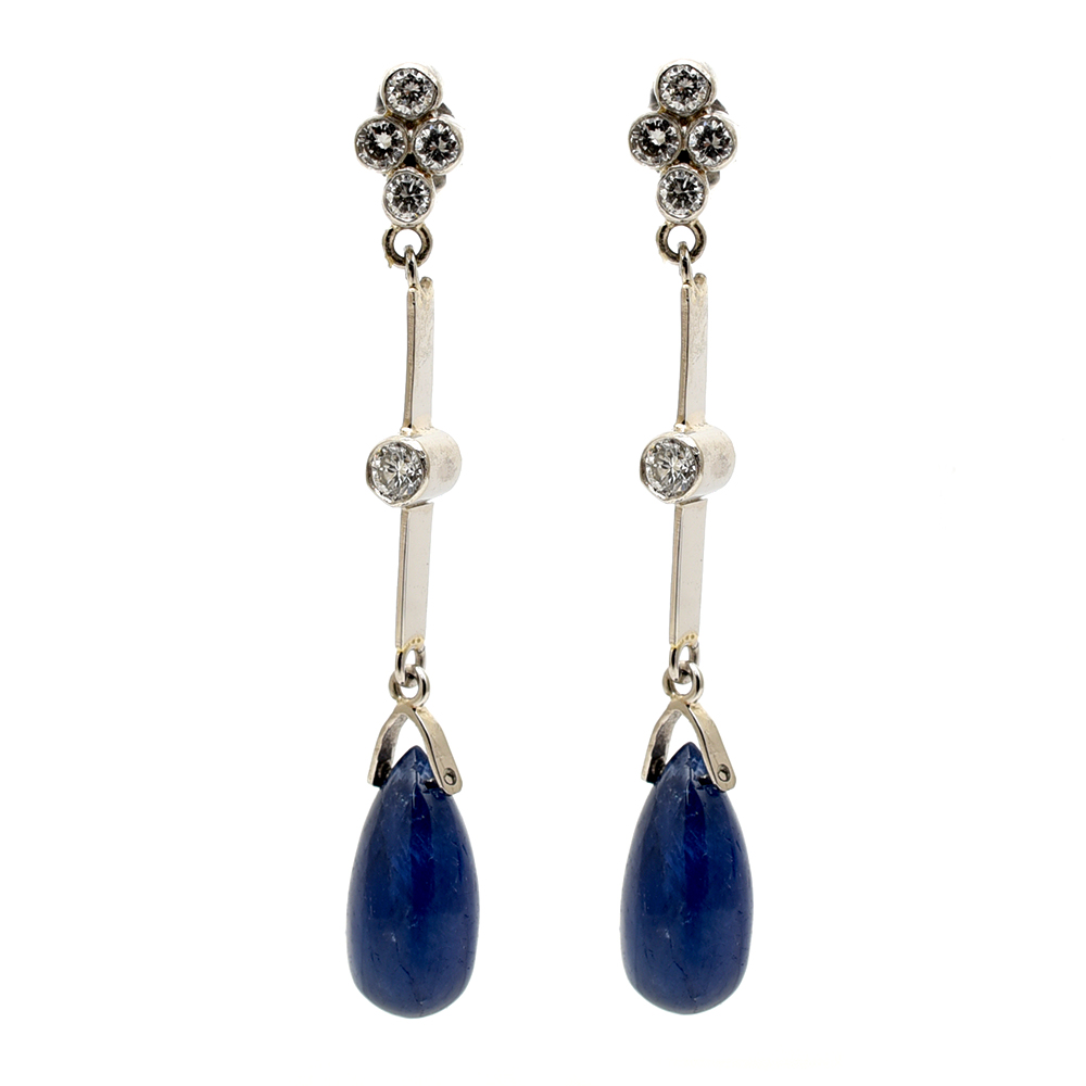 Diamond & Cabochon Sapphire Earrings