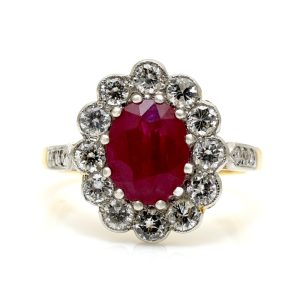Beautiful Ruby & Diamond Cluster Ring