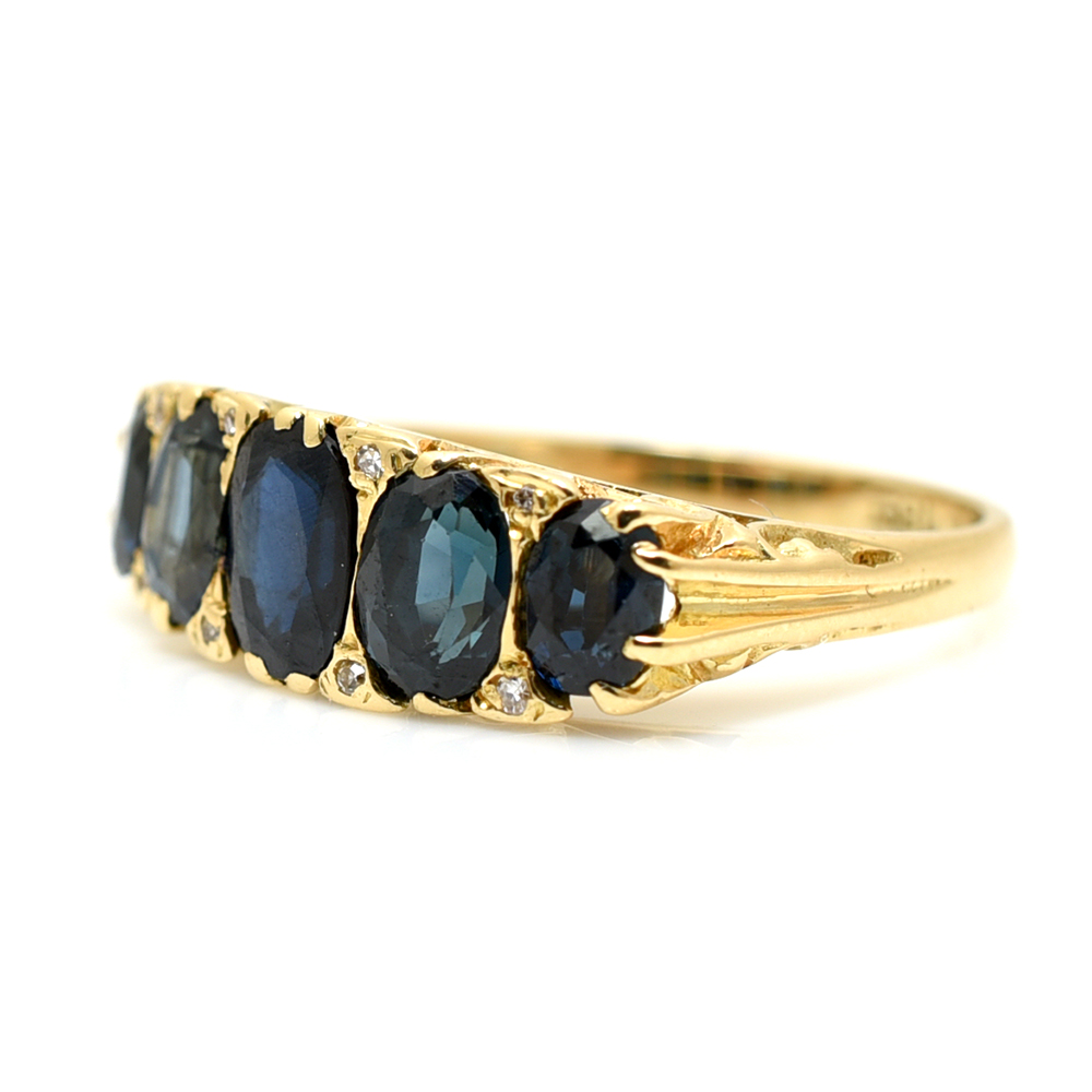 Antique Diamond & Sapphire Five Stone Ring - Image 4