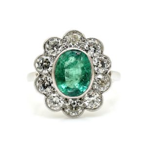 Beautiful Emerald & Diamond Cluster Ring