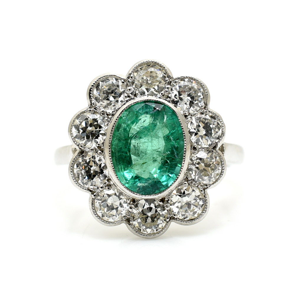 Beautiful Emerald & Diamond Cluster Ring