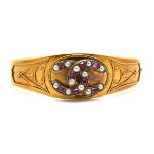 Beautiful Antique Pearl & Ruby Bangle