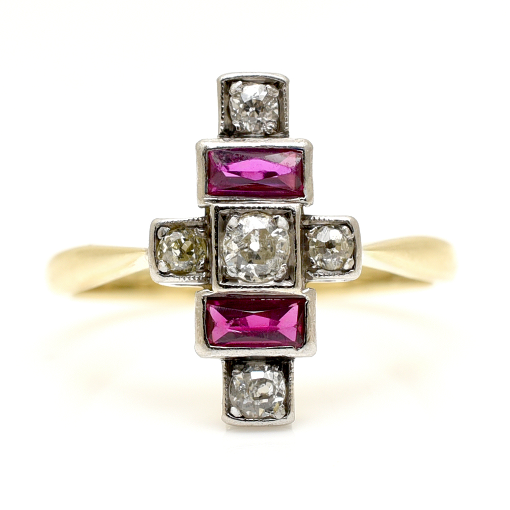Antique Art Deco Style Diamond & Ruby Ring
