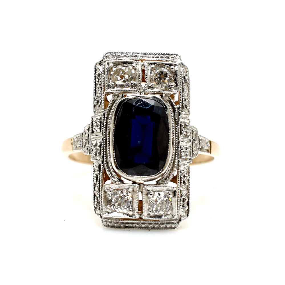C1925 Art Deco Sapphire & Diamond Ring