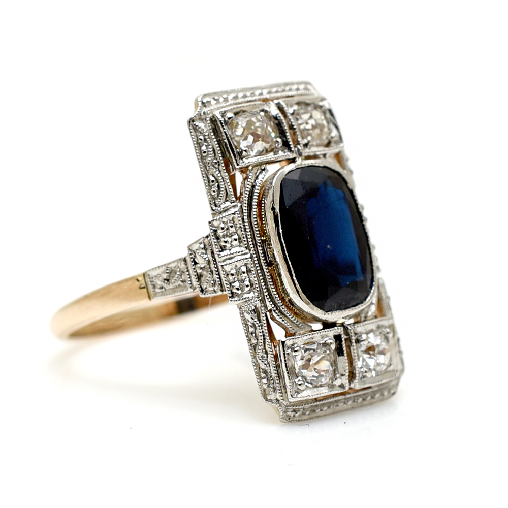 C1925 Art Deco Sapphire & Diamond Ring - Image 2
