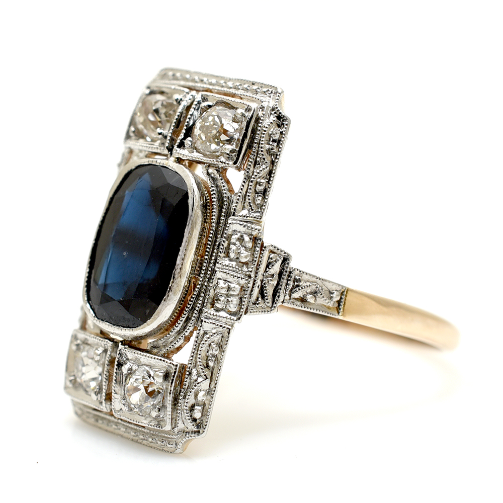 C1925 Art Deco Sapphire & Diamond Ring - Image 4