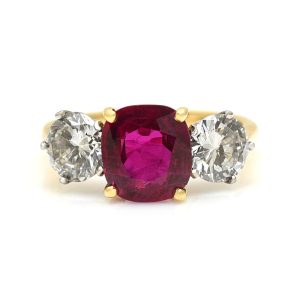 Fantastic Three Stone Natural Ruby & Diamond Ring