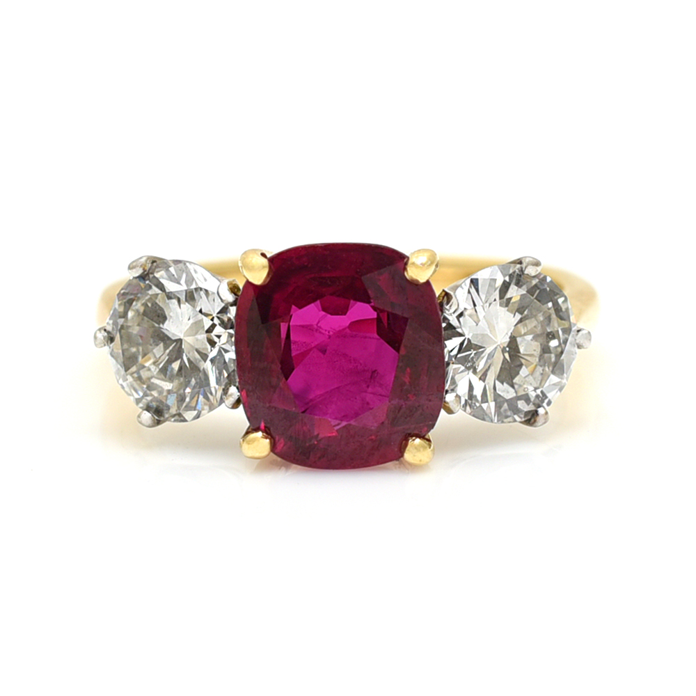 Fantastic Three Stone Natural Ruby & Diamond Ring