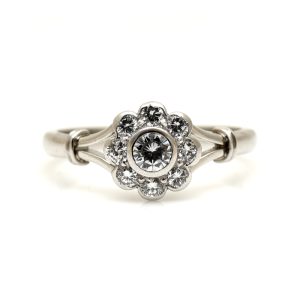 Vintage Platinum Diamond Flower Cluster Ring