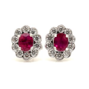 Vintage Diamond & Ruby Cluster Earrings