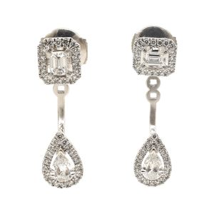 Diamond Halo Mixed Cut Drop Earrings