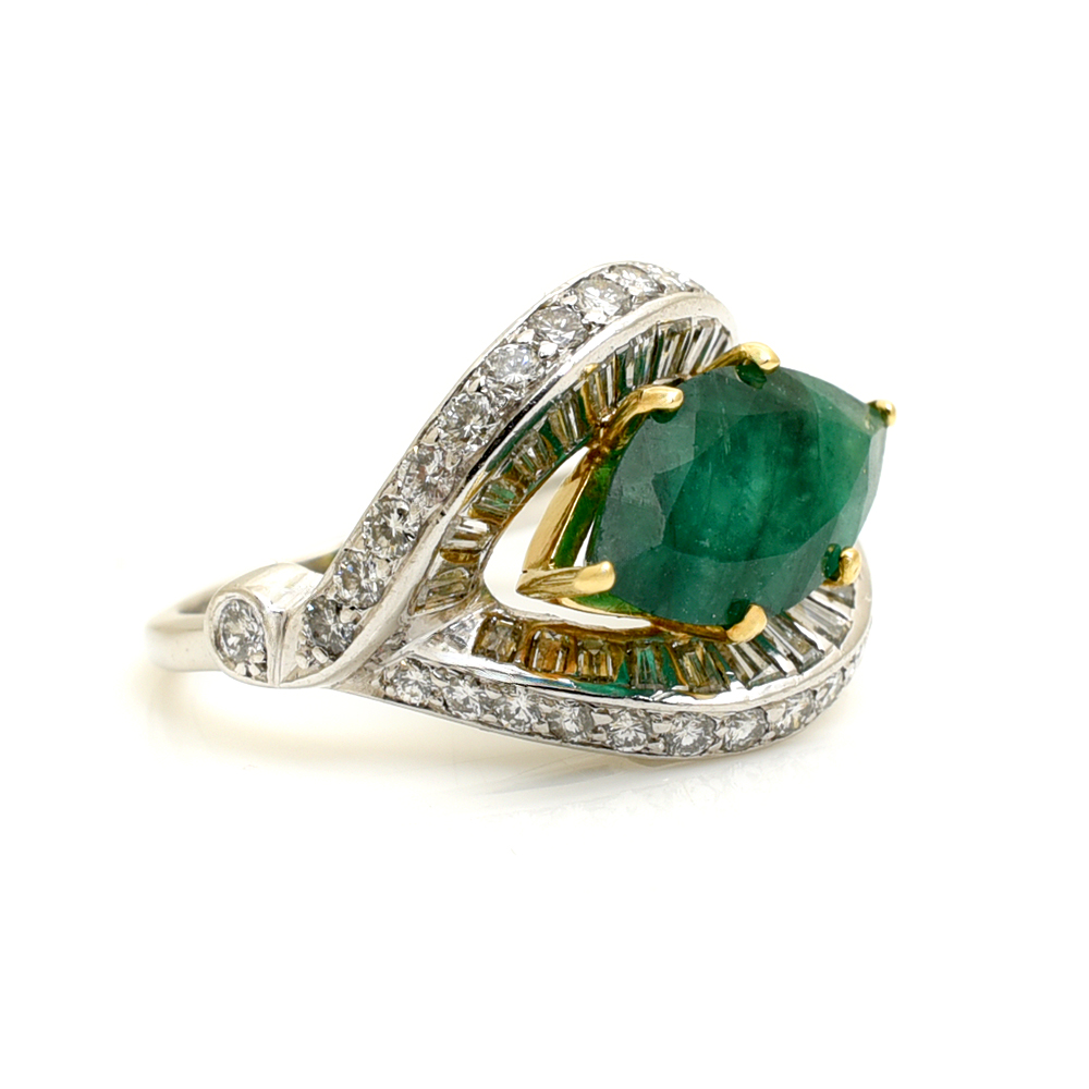 Vintage Emerald & Diamond Dress Ring - Image 2