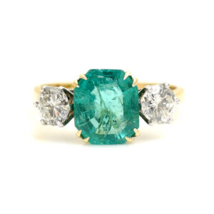 Beautiful Vintage Emerald & Diamond Three Stone Ring