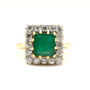 Vintage Emerald & Diamond Cluster Ring