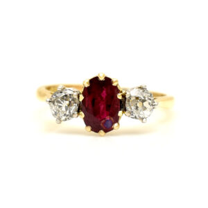Antique Natural Red Spinel & Diamond Three Stone Ring