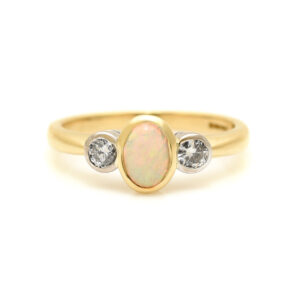 Vintage Opal & Diamond Three Stone Ring