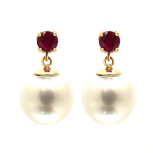 Modern Ruby & Pearl Drop Earrings