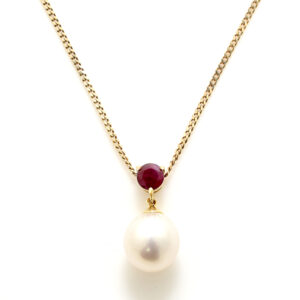 Modern Ruby & Pearl Drop Necklace