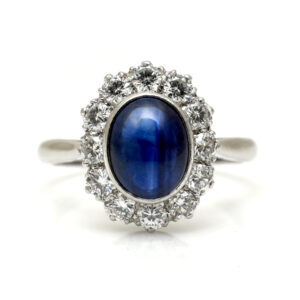 Platinum Cabochon Sapphire & Diamond Cluster Ring