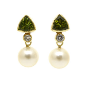 Fantastic Peridot, Diamond & Pearl Drop Earrings