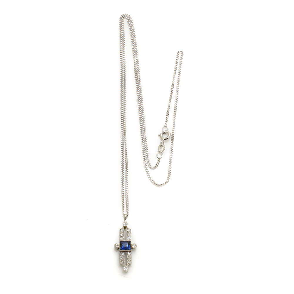 Beautiful Art Deco Sapphire & Diamond Pendant Necklace - Image 4