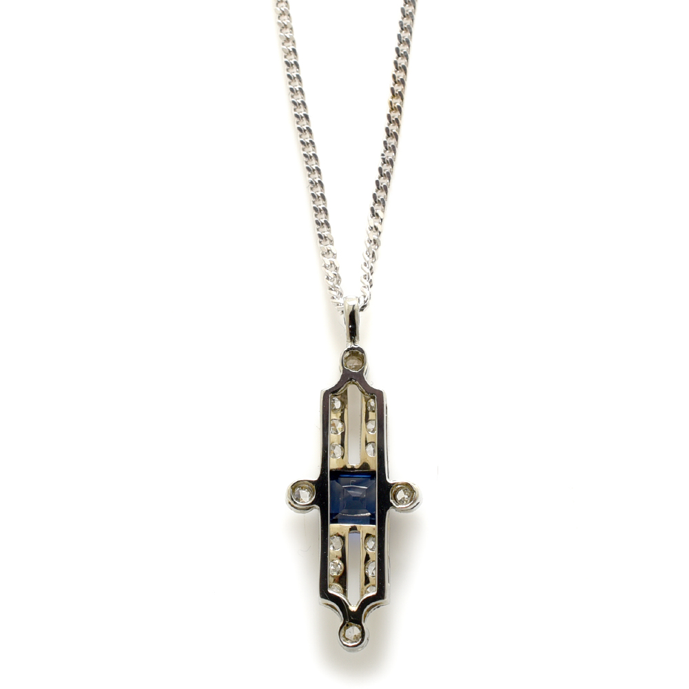 Beautiful Art Deco Sapphire & Diamond Pendant Necklace - Image 2