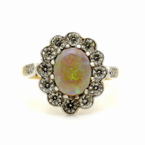 Beautiful Vintage Opal & Diamond Cluster Ring